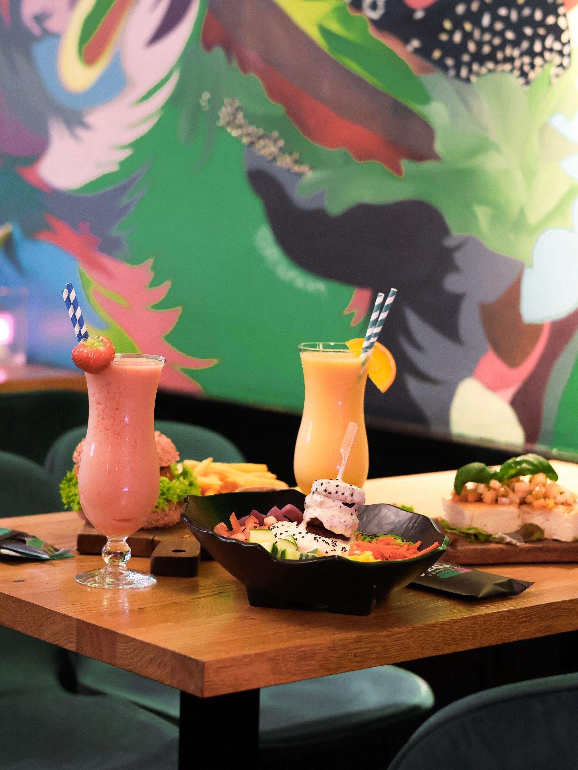 Tables under the mural